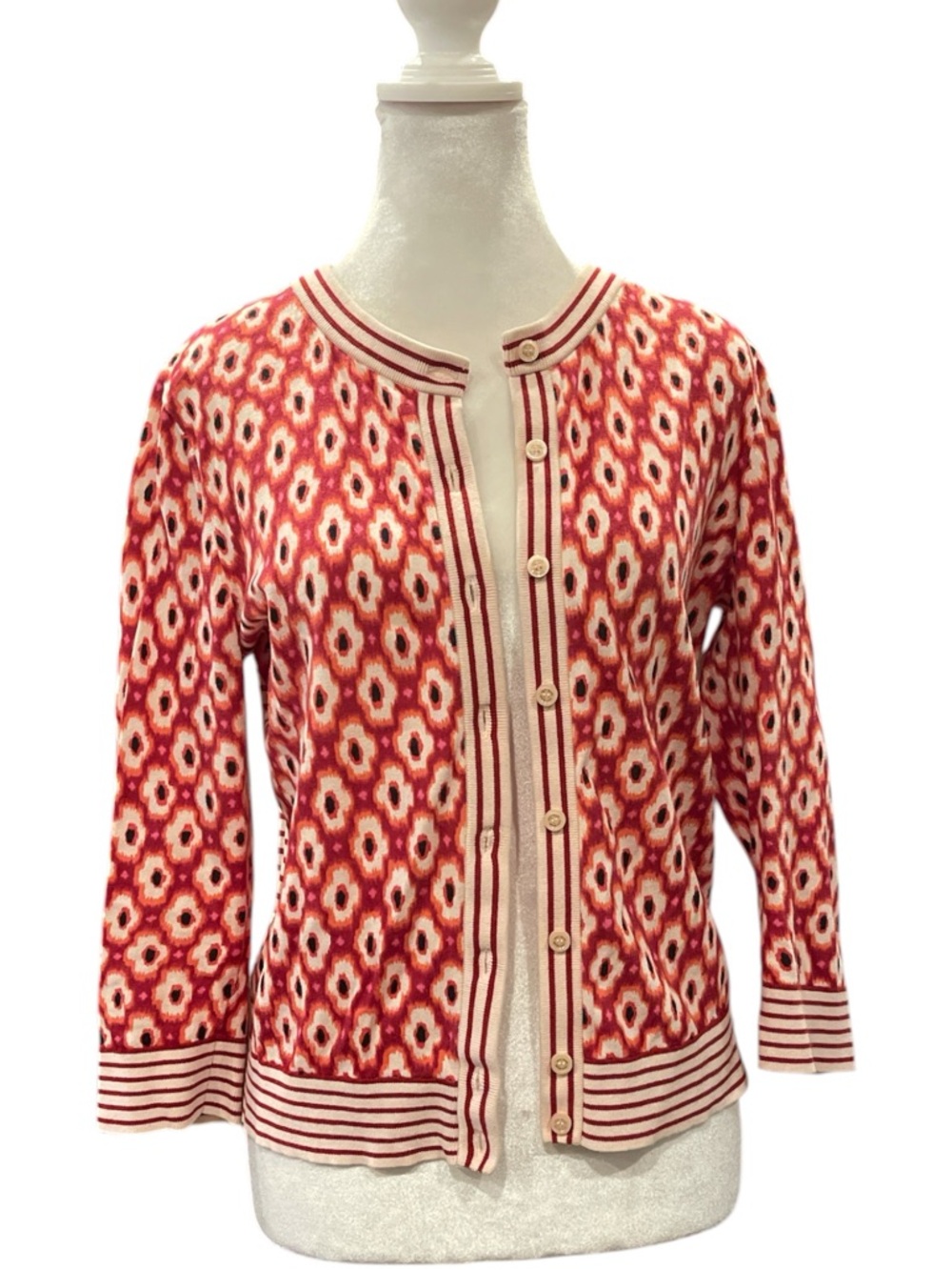 Kate Spade Pink Red Print Cotton Cardigan M - Picture 2 of 6